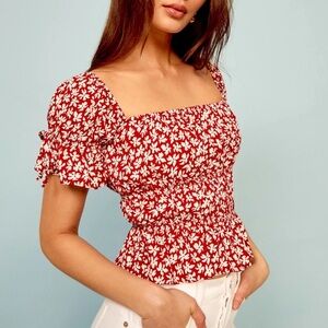 Reformation Solis Top in Red Floral Grenadine